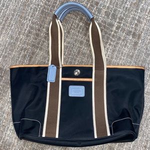 Vintage Coach Hampton Black Nylon Tote with Webbed Handles - Like New!